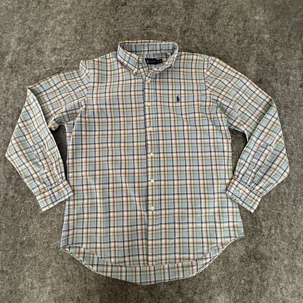 Ralph Lauren Mens Medium Classic Fit Pastel Madras Plaid Button Shirt